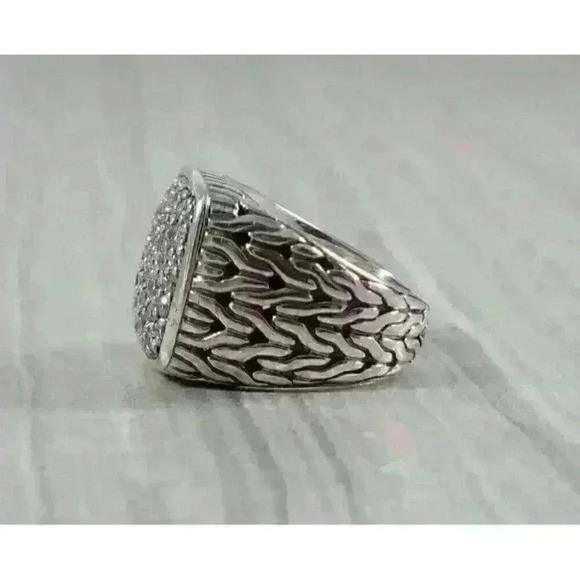 John Hardy Sterling Silver Classic Chain Signet Ring with Diamonds Size 8.75 - Picture 8 of 13